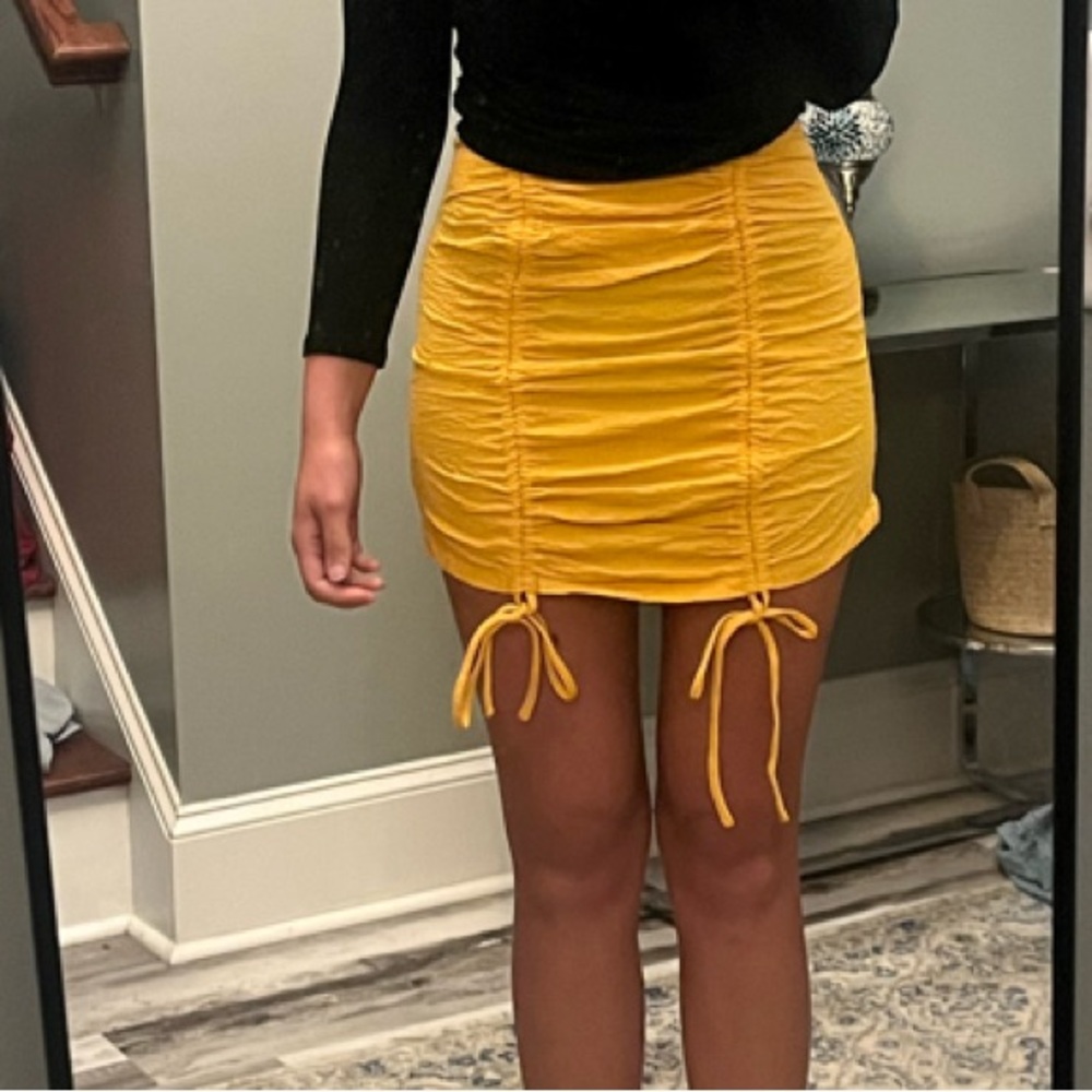 Yellow Ruched Mini Skirt